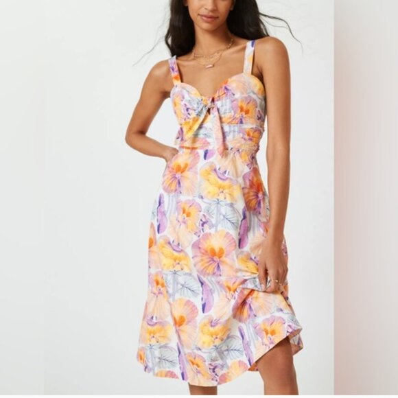 Cecilia Pettersson Anthropologie Tropical Floral Tie Front Dress Feminine Sz 10P - Picture 2 of 14